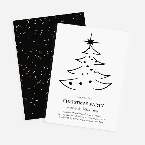 Minimalist Black  White Christmas Tree Party Invitation