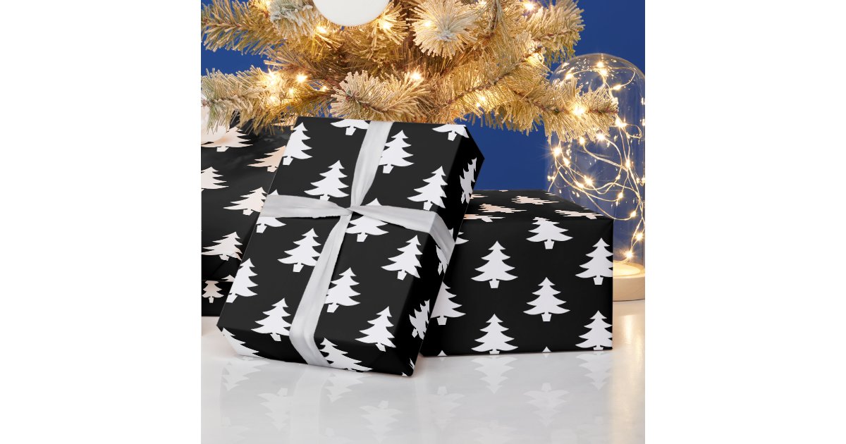 Black and White Christmas Tree Wrapping Paper Roll, Minimalist