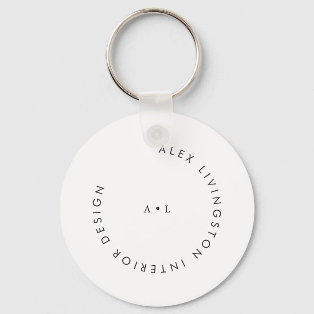 Minimalist Black White Circle Monogram Logo Keychain (Front)