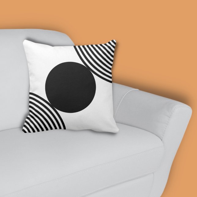 Minimalist Black & White Circle Pattern Throw Pillow (Minimalist Black Circle on White Throw Pillow)