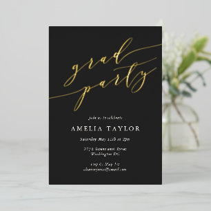 Minimalist Black White Classic Graduation Party Foil Invitation