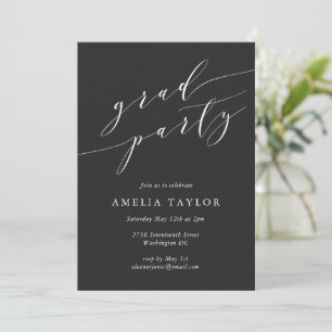 Minimalist Black White Classic Graduation Party Invitation