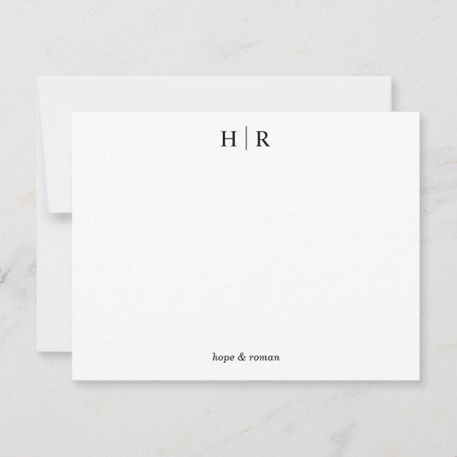 Minimalist Black White Classic Monogram Note Card (Front)