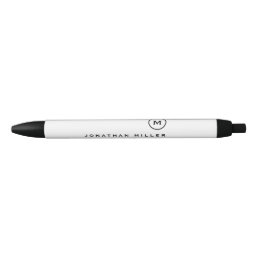 Minimalist Black White Classic Monogrammed Black Ink Pen