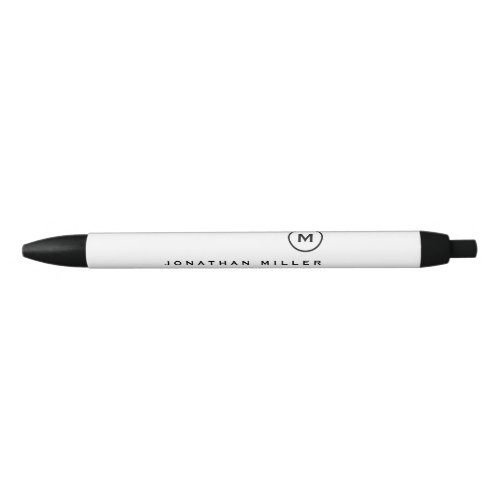 Minimalist Black White Classic Monogrammed Black Ink Pen