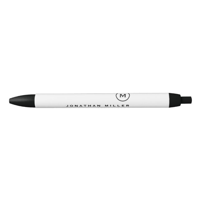 Minimalist Black White Classic Monogrammed Pen (Front)