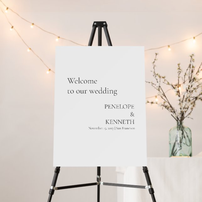 Minimalist Black White Classic Wedding Welcome Foam Board (In Situ (Stand))