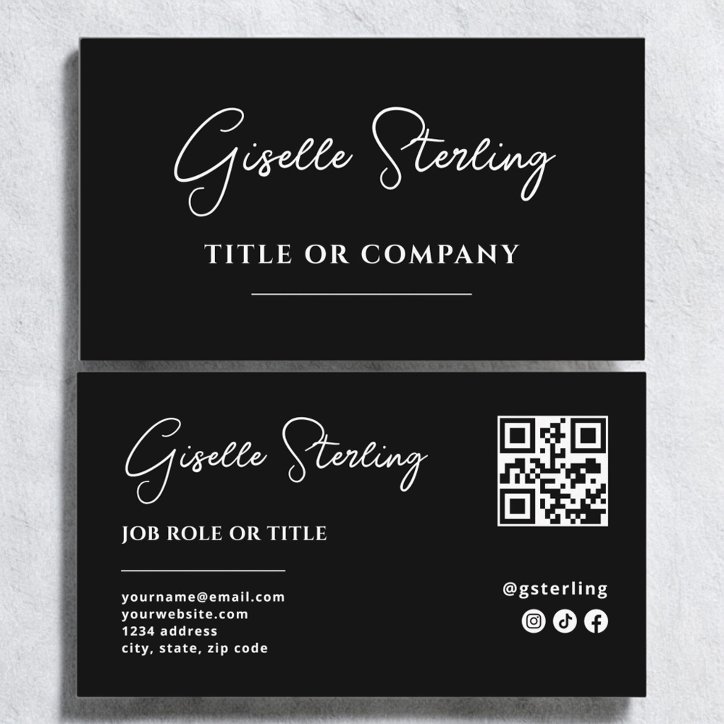 Minimalist Black White Company QR Code Script Business Card