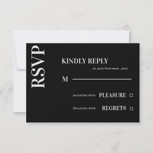 Minimalist Black White Contemporary Wedding RSVP Card