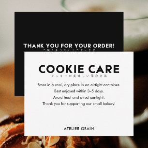 Minimalist Black White Cookie Care Instructions Thank You Card