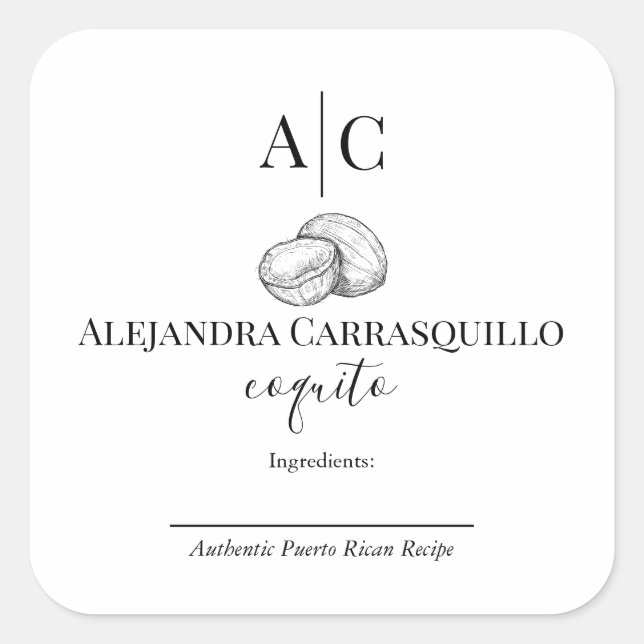 Minimalist Black & White Coquito Bottle Label (Front)