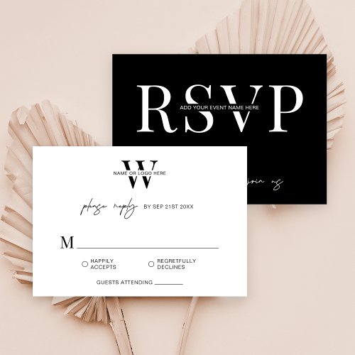 Minimalist Black  White Corporate Gala Dinner RSVP Card