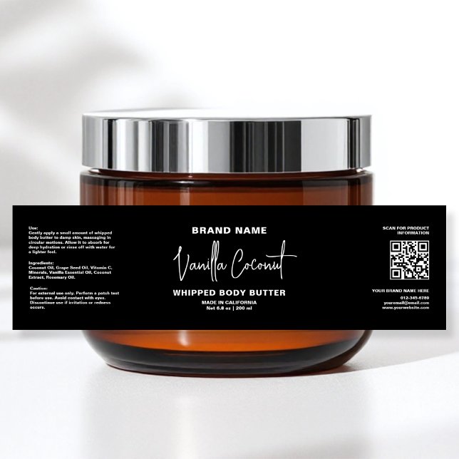 Minimalist Black White Cosmetic Jar Wrapper Water Bottle Label (Creator Uploaded)