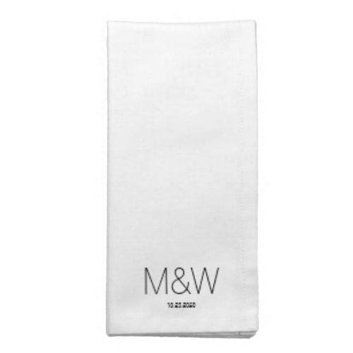Minimalist black white custom couple initials date cloth napkin