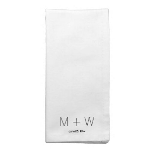 Minimalist black white custom couple monogram date cloth napkin
