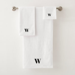 Minimalist black & white custom monogram elegant bath towel set