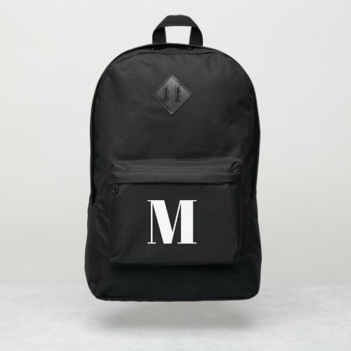 Minimalist black white Custom monogram initial  Port Authority Backpack