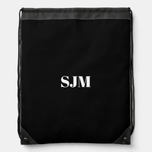Minimalist black white Custom monogram initials Drawstring Bag