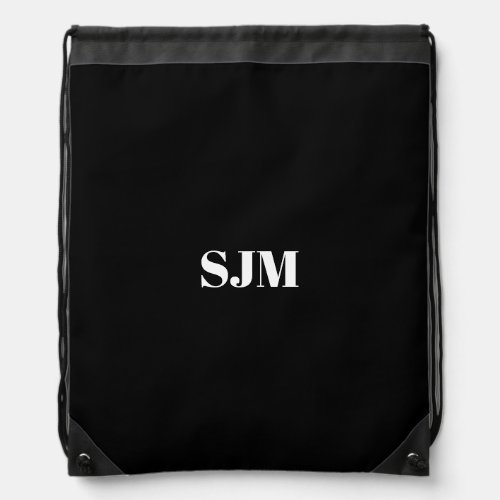 Minimalist black white Custom monogram initials Drawstring Bag