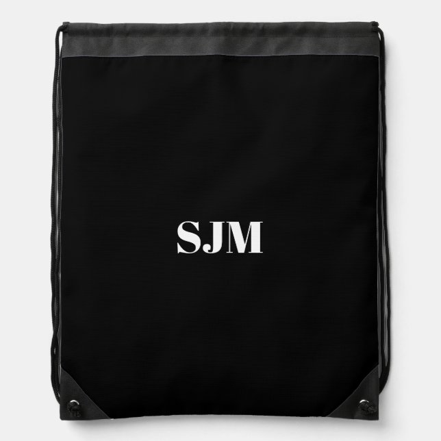 Minimalist black white Custom monogram initials Drawstring Bag (Front)