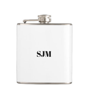 Minimalist black white Custom monogram initials Flask