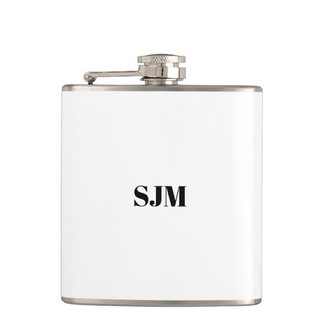 Minimalist black white Custom monogram initials Flask (Front)