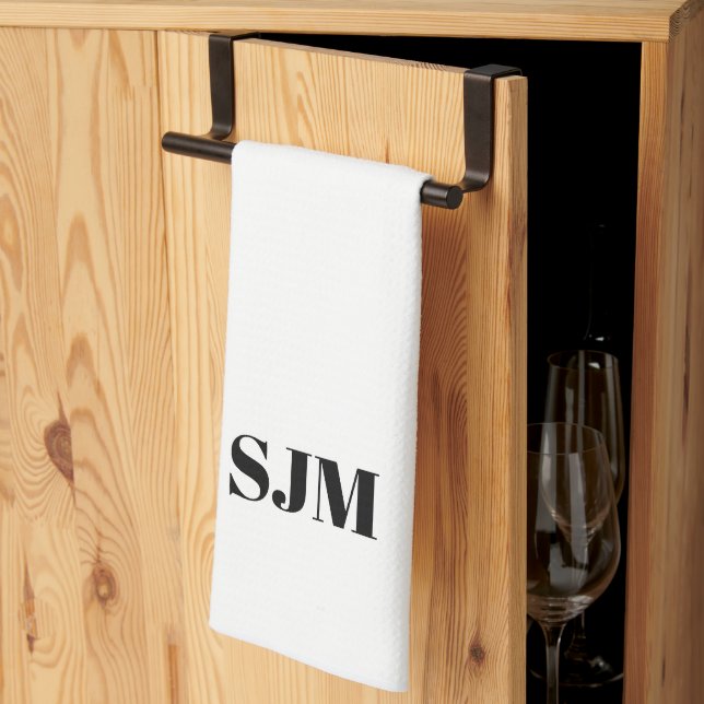 Minimalist black white Custom monogram initials Kitchen Towel (Thirds Fold)
