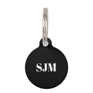 Minimalist black white Custom monogram initials Pet ID Tag