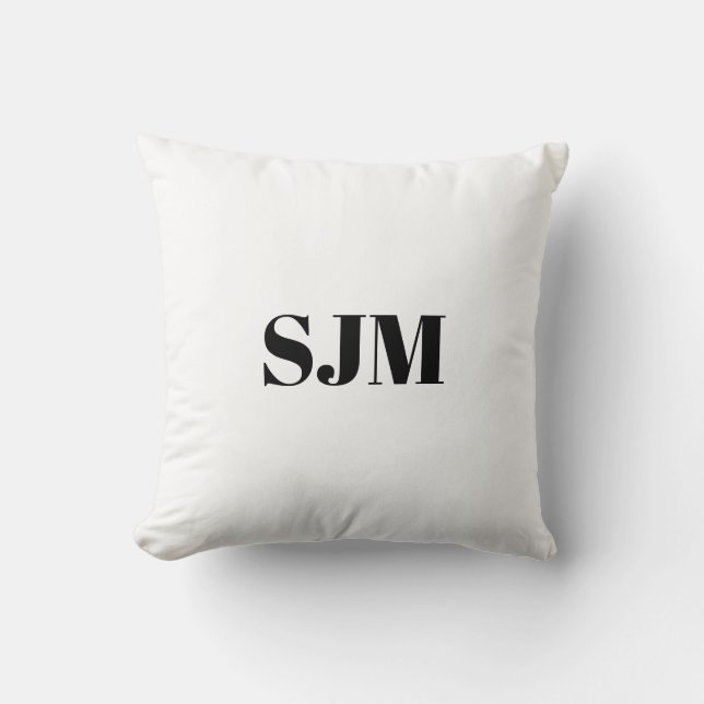Minimalist black white Custom monogram initials Throw Pillow (Front)