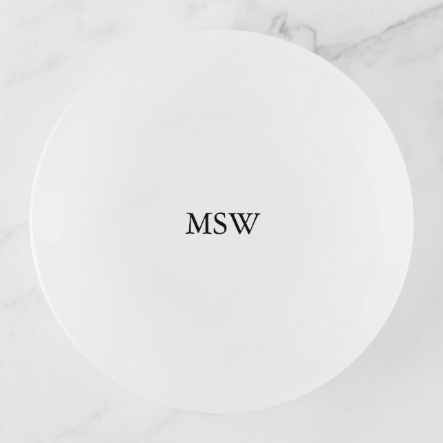 Minimalist black white custom monogram initials  trinket tray (Front)