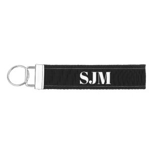 Minimalist black white Custom monogram initials Wrist Keychain