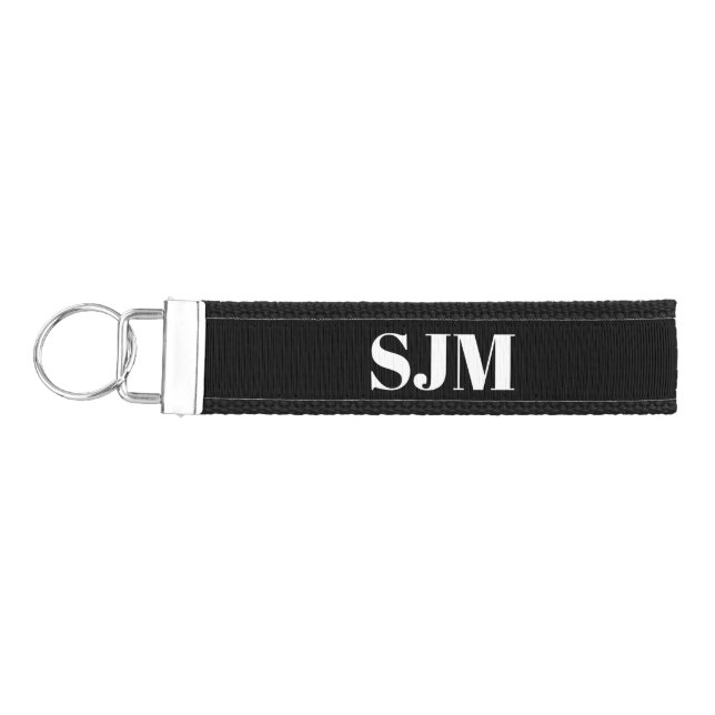 Minimalist black white Custom monogram initials Wrist Keychain (Keys on Left)