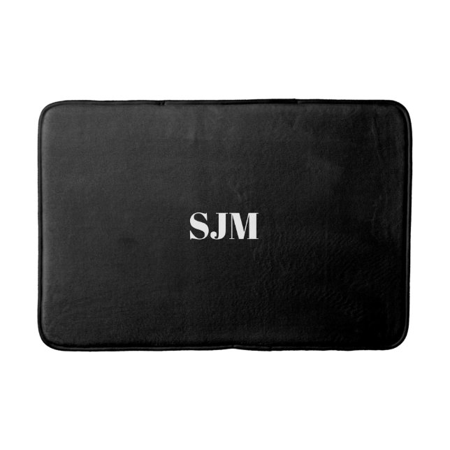 Minimalist black white Custom monogram name Bath Mat (Front)