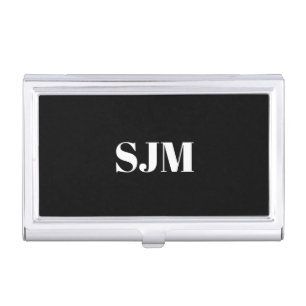Minimalist black white Custom monogram name Business Card Case