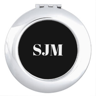Minimalist black white Custom monogram name Compact Mirror