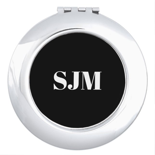 Minimalist black white Custom monogram name Compact Mirror (Front)