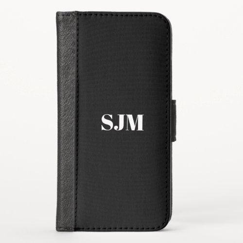 Minimalist black white Custom monogram name iPhone X Wallet Case