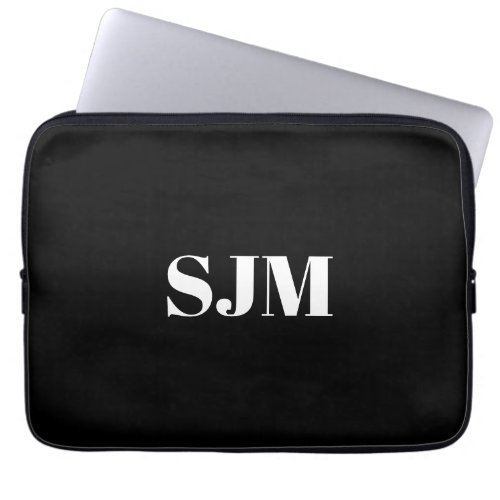 Minimalist black white Custom monogram name Laptop Sleeve
