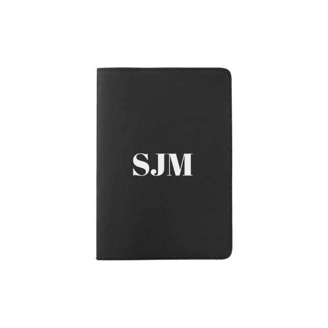Minimalist black white Custom monogram name Passport Holder (Front)