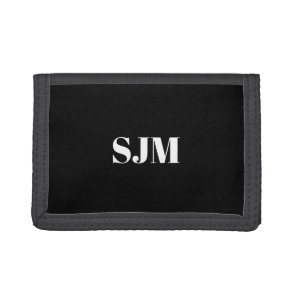 Minimalist black white Custom monogram name Tri-fold Wallet