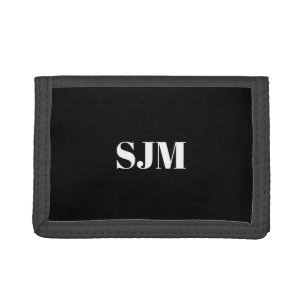 Minimalist black white Custom monogram name Tri-fold Wallet