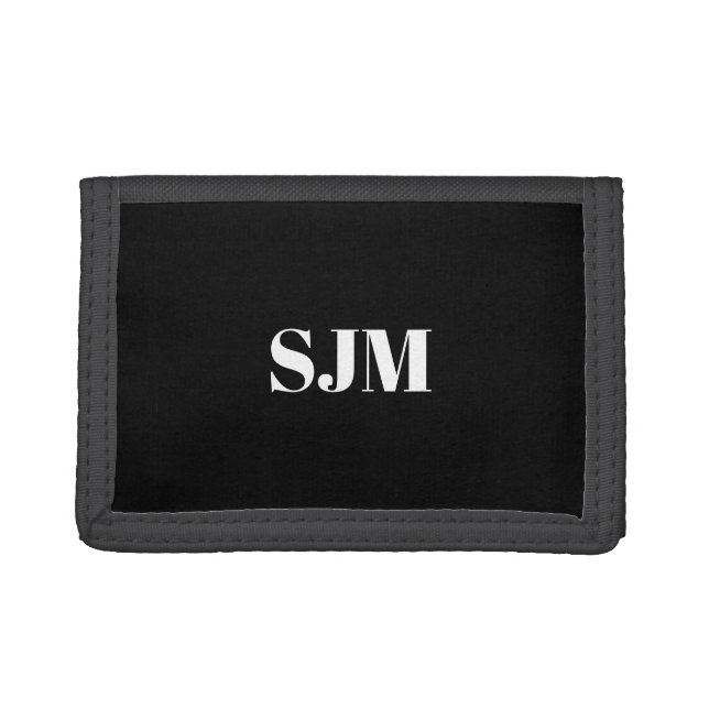 Minimalist black white Custom monogram name Trifold Wallet (Front)