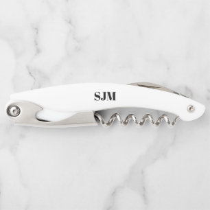 Minimalist black white Custom monogram name Waiter's Corkscrew