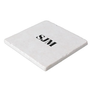 Minimalist black white Custom monogram stone Trivet