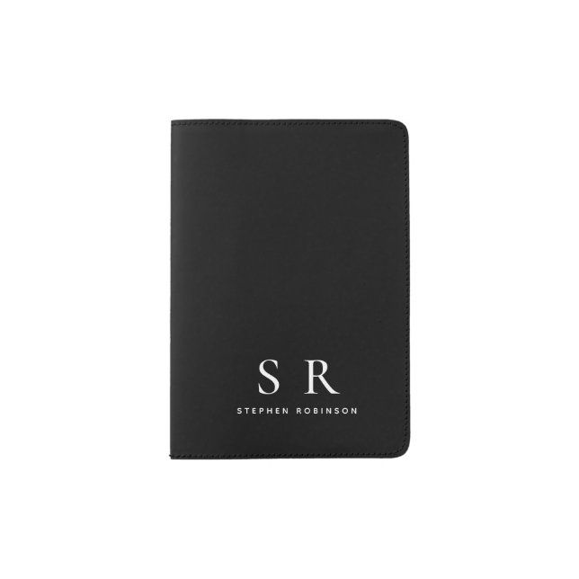 Minimalist Black White Custom Name Monogram Passport Holder (Front)