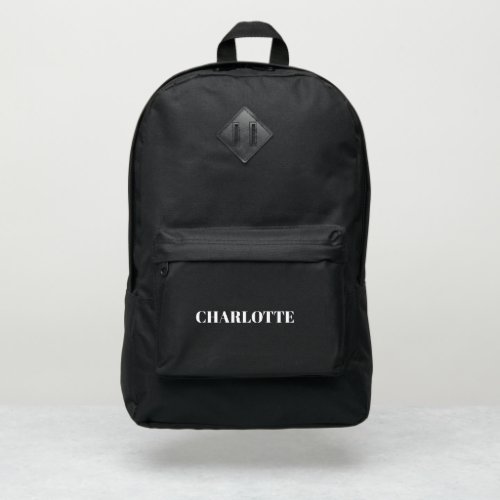 Minimalist black white Custom name monogram Port Authority Backpack