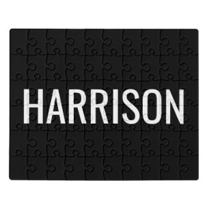 Minimalist black white custom name text elegant jigsaw puzzle