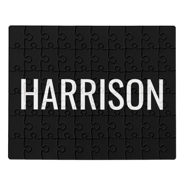 Minimalist black white custom name text elegant jigsaw puzzle (Puzzle Horizontal)