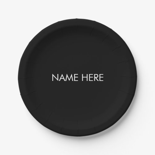 Minimalist black white custom name text elegant paper plates