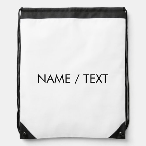 Minimalist black white Custom Name text monogram Drawstring Bag
